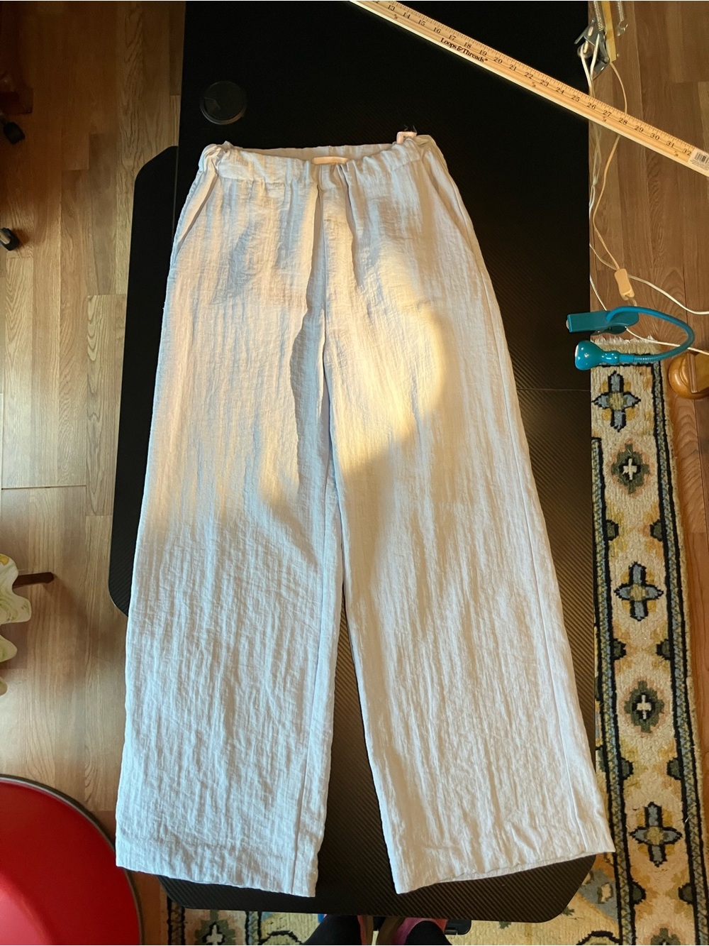 Chico's Women's White Elastic-Waist 100% Linen Pants with 4 Pockets - Picture 2 of 5